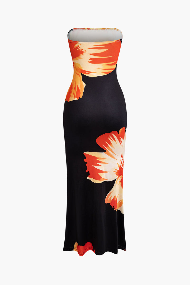 Sunny Floral Cascade Strapless Midi Dress